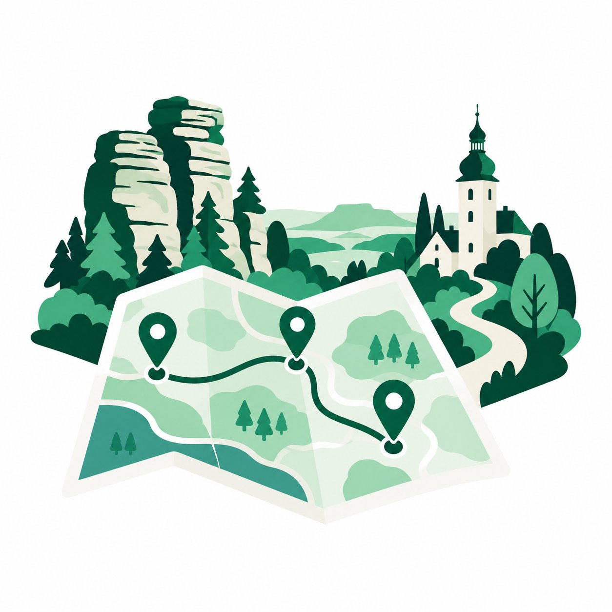 ostsachsen kernleistung entdecken 2026 Illustration: Lieblingsorte auf einer Karte mit Landschaft