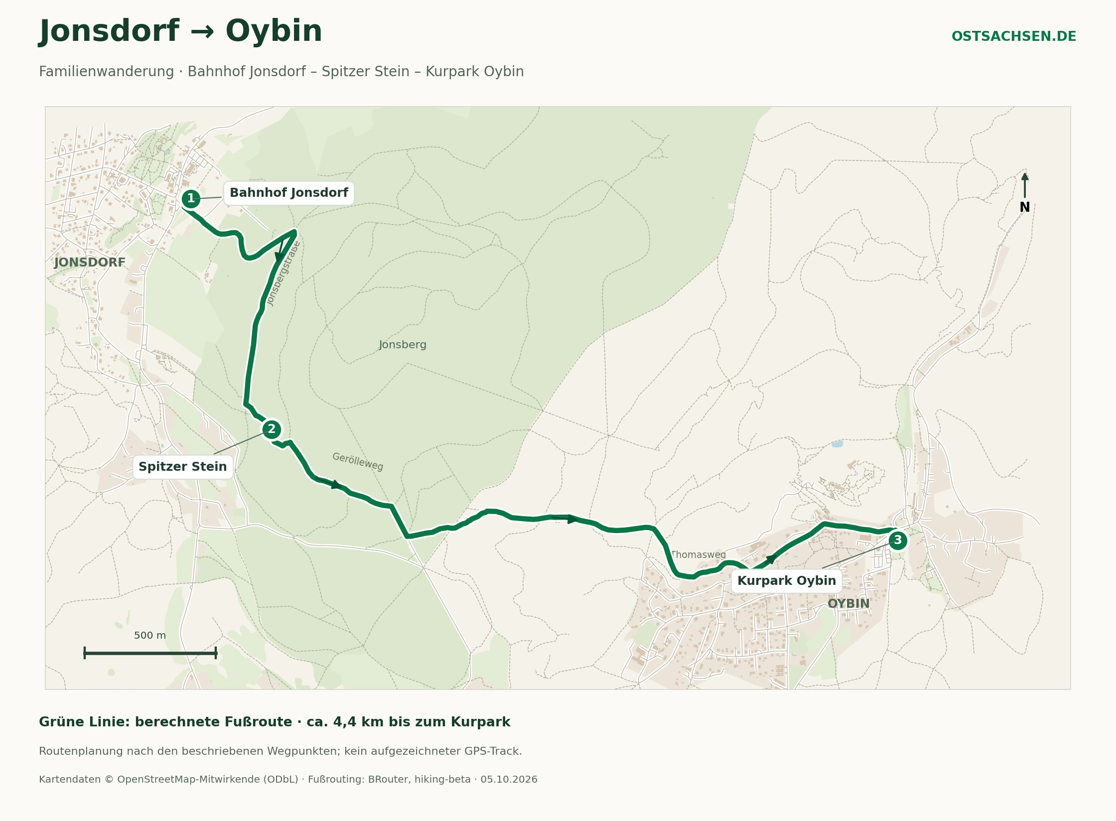 routenkarte jonsdorf oybin spitzer stein Wanderkarte der berechneten Fußroute vom Bahnhof Jonsdorf über Jonsbergstraße, Spitzer Stein und Gerölleweg zum Kurpark Oybin; rund 4,4 Kilometer.